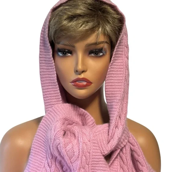 Mariele Waithe 100% CASHMERE fringed cable-knit scarf Cozy Pink Soft Girl 8X66 - Picture 5 of 13